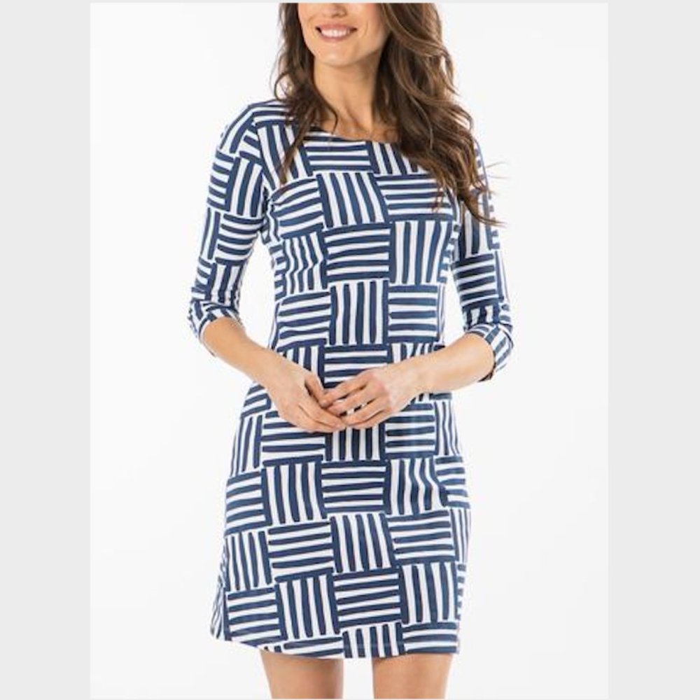 Mahi Gold "Bimini" Navy/White striped Dress Medium